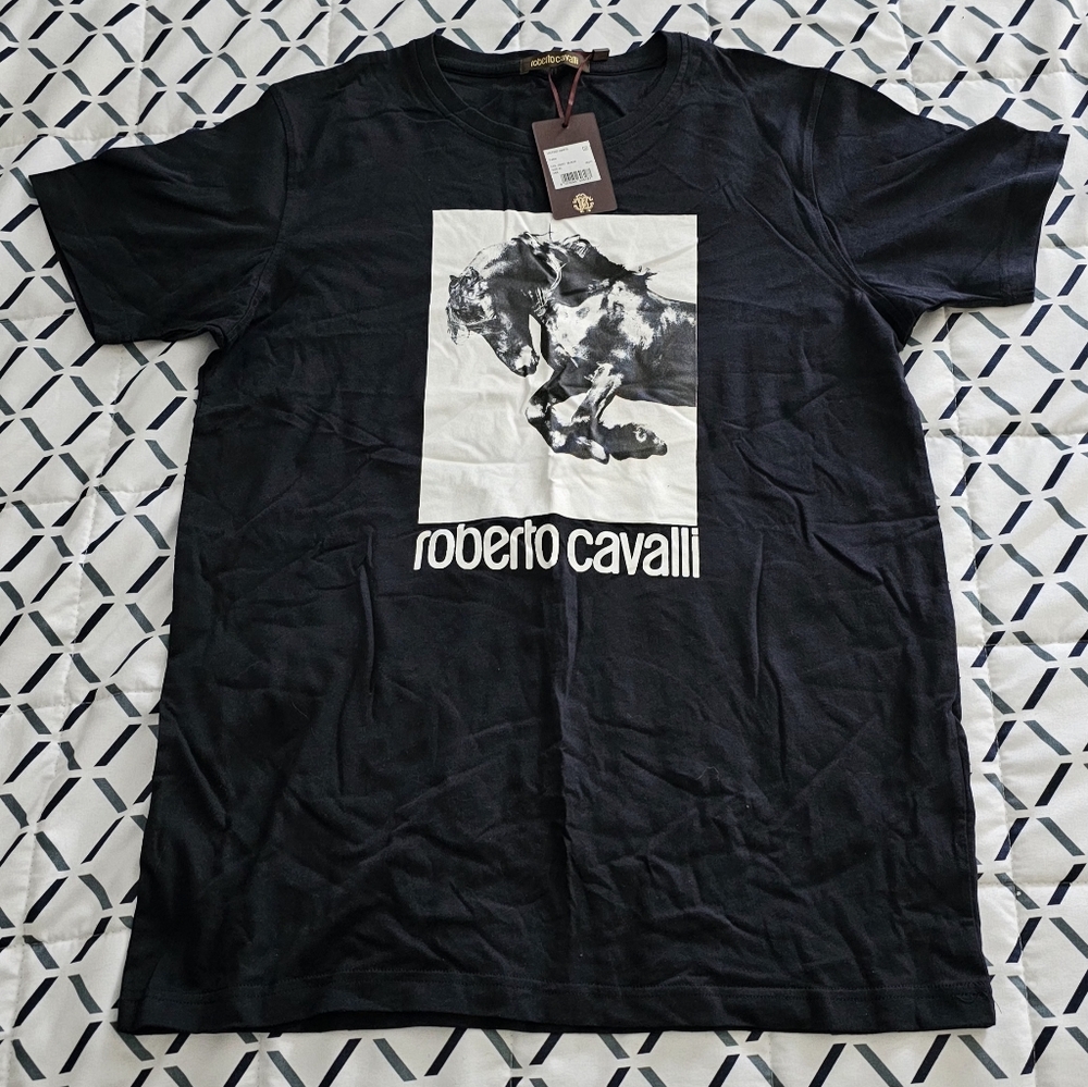 Roberto Cavalli Men's Short Sleeve T-shirt with Horse logo and print